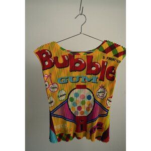 Pleats Please Issey Miyake Sleeveless Pleated Bubble Gum Graphic Top Size 3